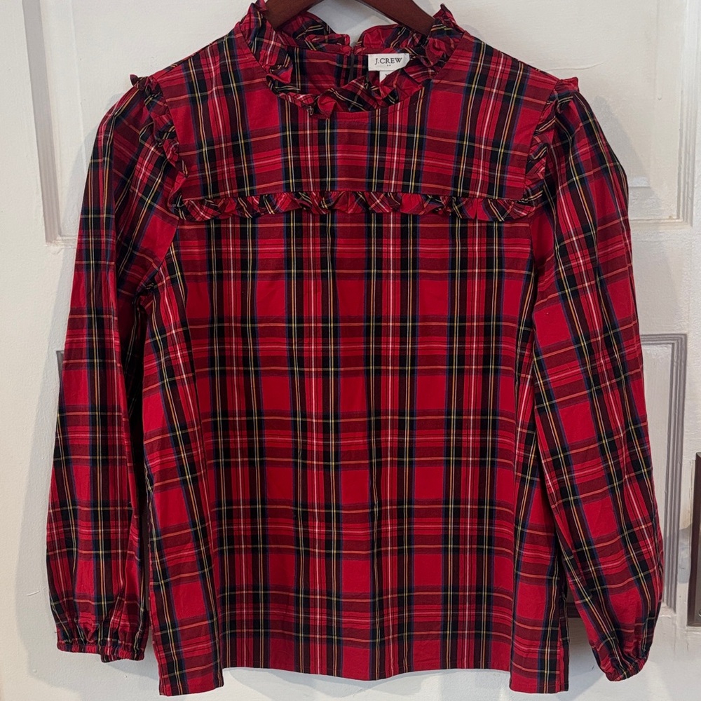 J. Crew XS Vibrant Red and Black Plaid Top